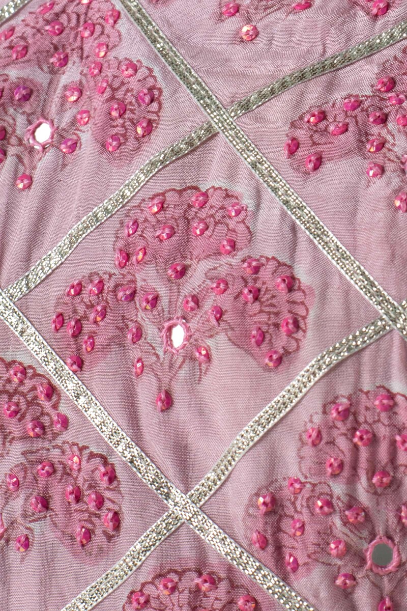 Pink Block Printed A-Line Modal Kurta