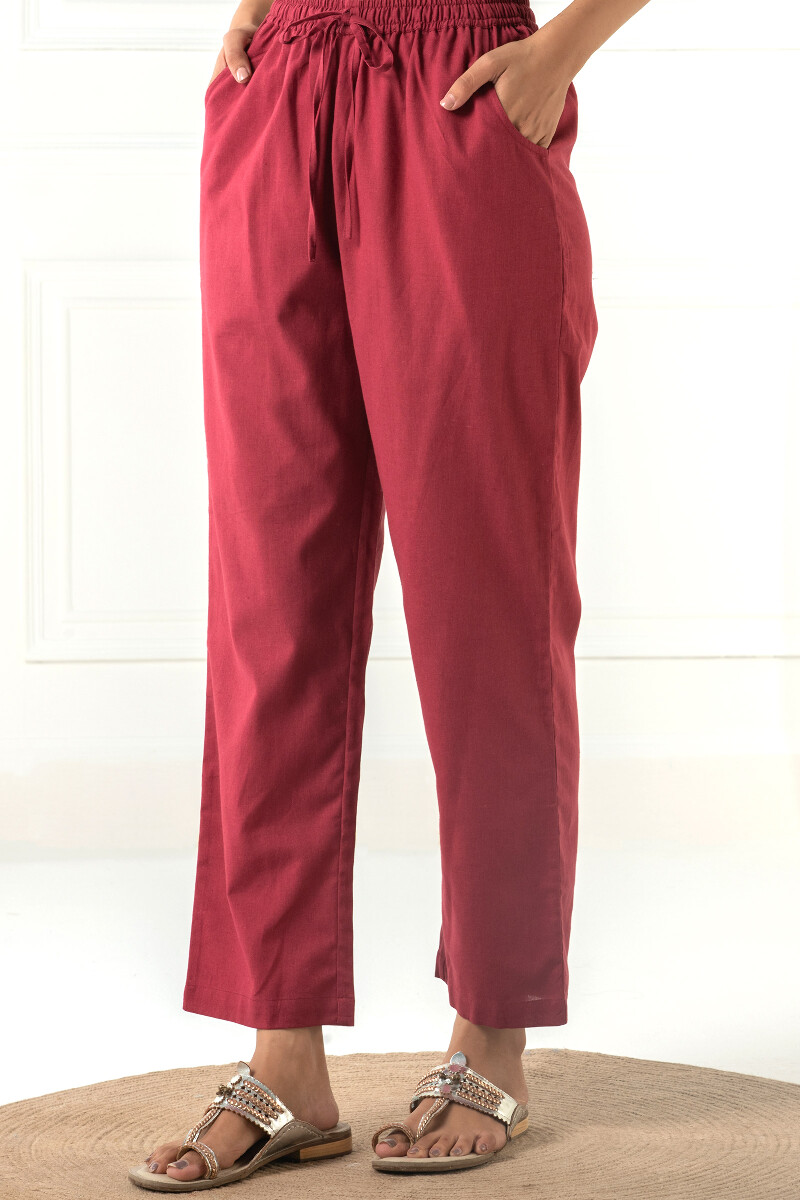 Maroon Handcrafted Cotton Flex Pants