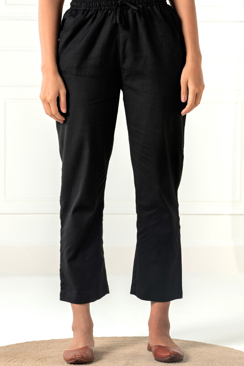 Black Handcrafted Cotton Flex Pants