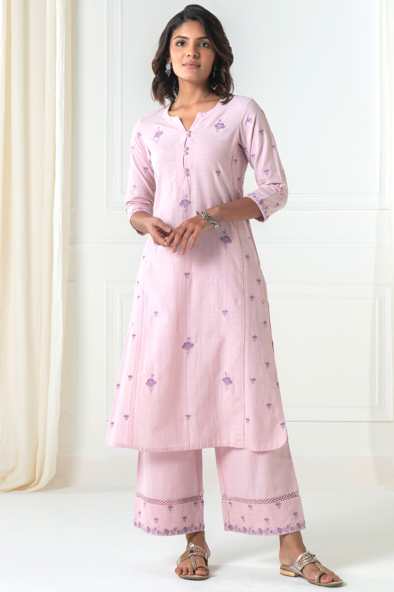 Lilac Handcrafted Straight Handloom Cotton Kurta