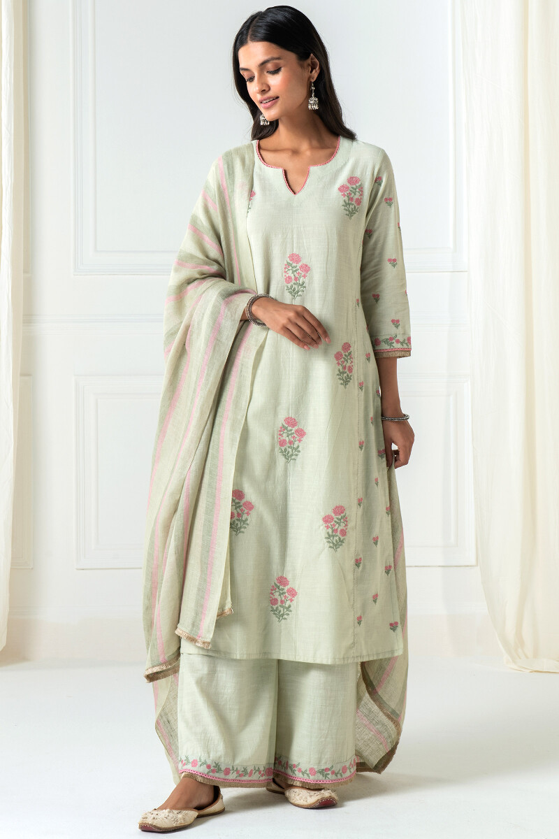 Green Handcrafted Handloom Cotton Farsi