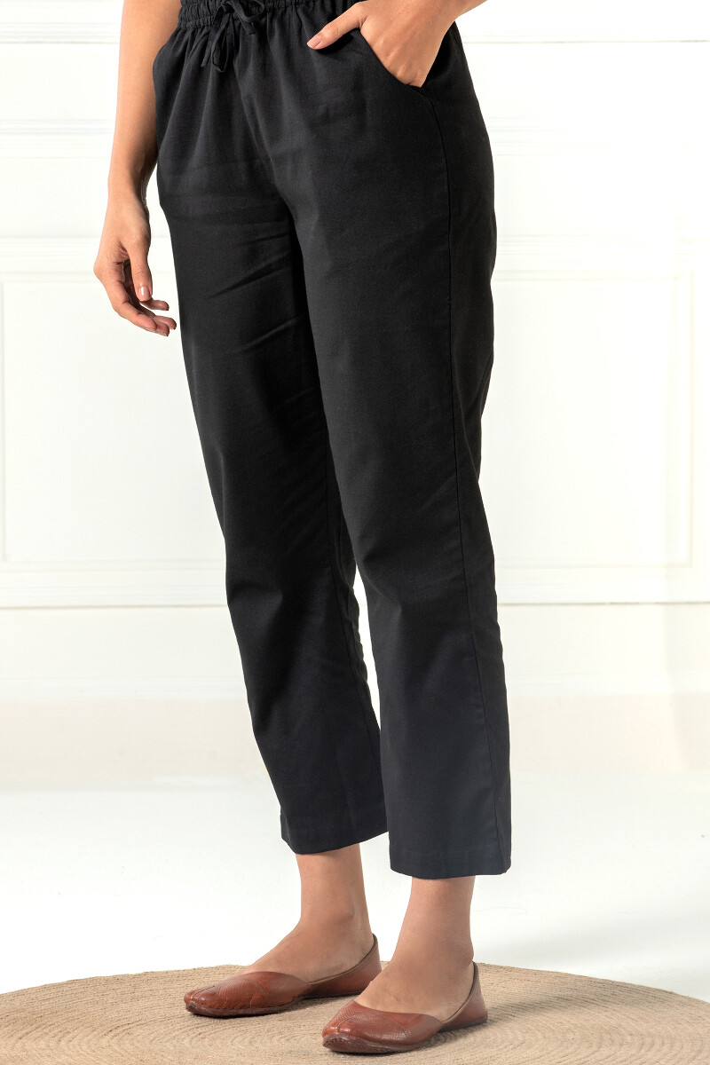 Black Handcrafted Cotton Flex Pants