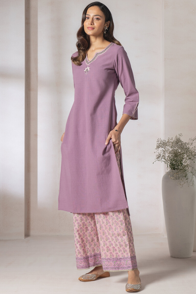 Purple Handcrafted Straight Handloom Kurta