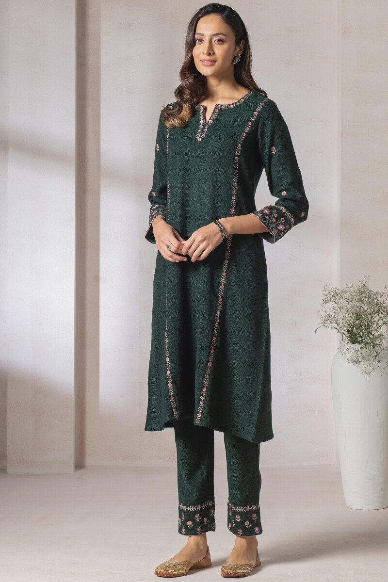 Green Handcrafted A-Line Handloom Kurta