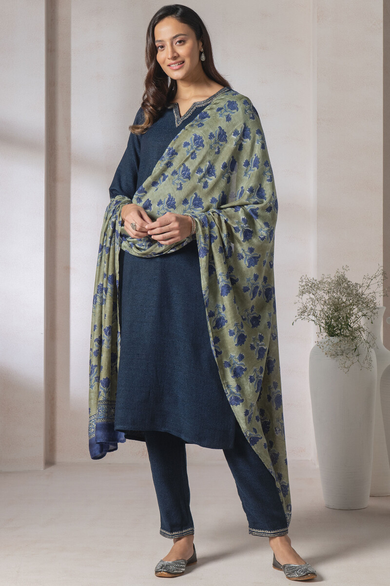 Green Block Printed Modal Dupatta