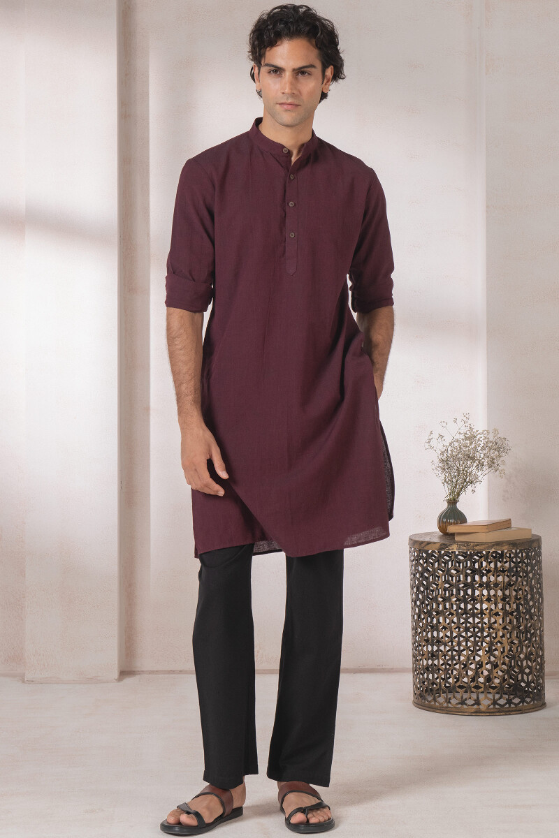 Maroon Handcrafted Handloom Kurta