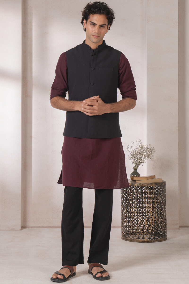 Black Handcrafted Handloom Nehru Jacket