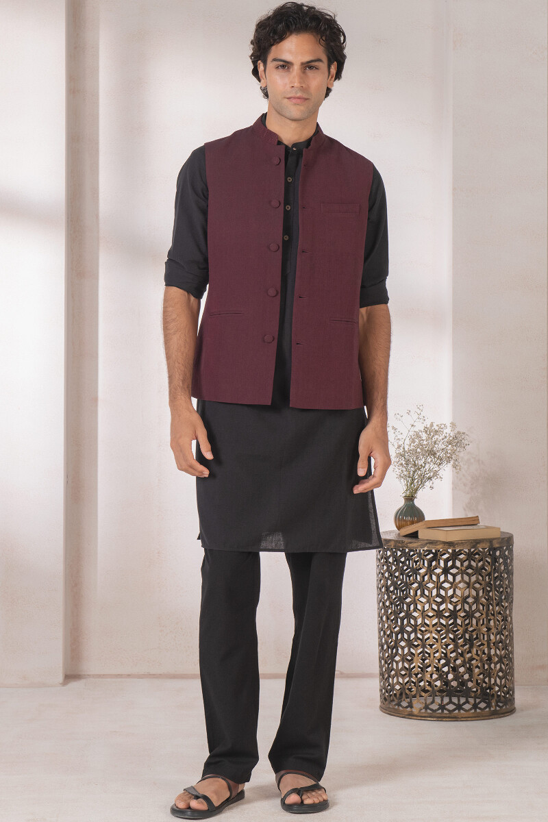 Maroon Handcrafted Handloom Nehru Jacket