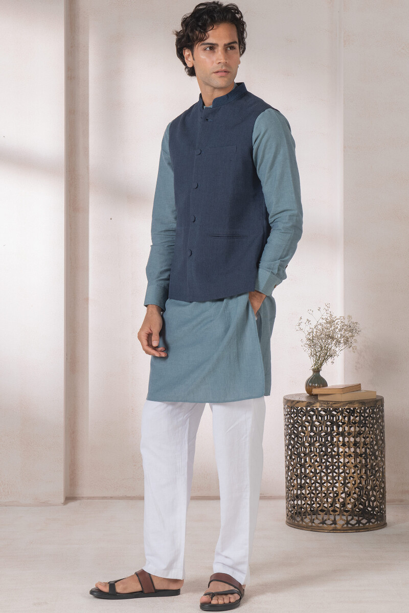 Indigo Handcrafted Handloom Nehru Jacket