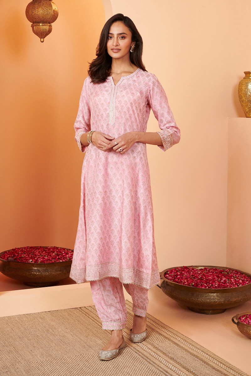 Pink Hand Block Printed A-Line Modal Kurta