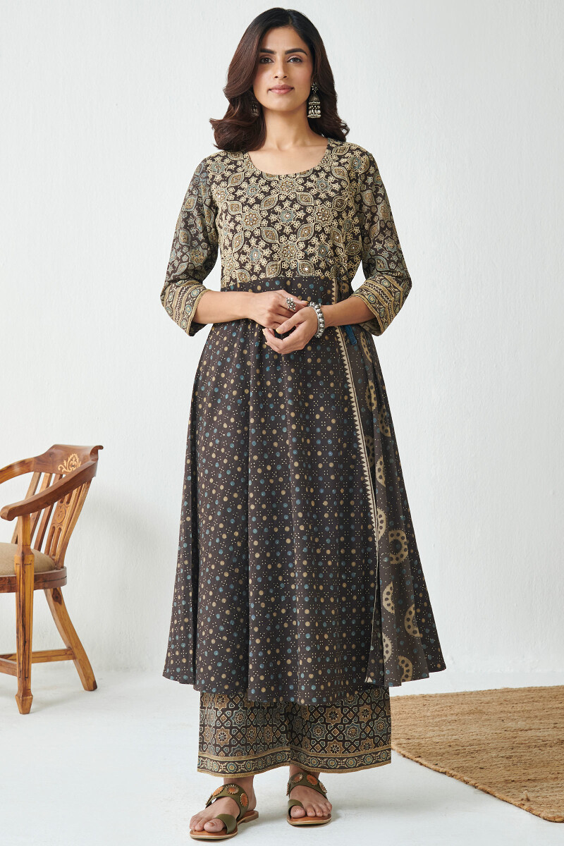 Ajrak Hand Block Printed Angrakha Cotton Kurta