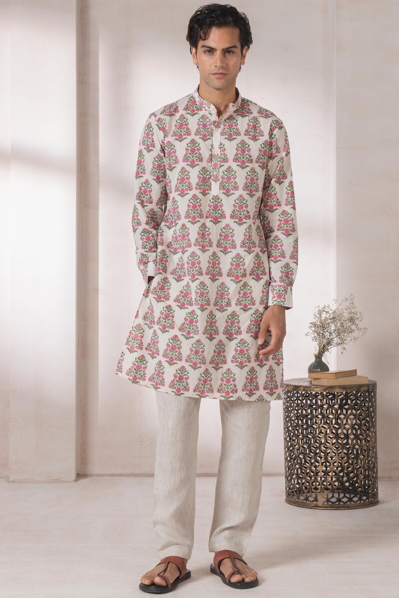 Off-White Block Printed Cotton Kurta