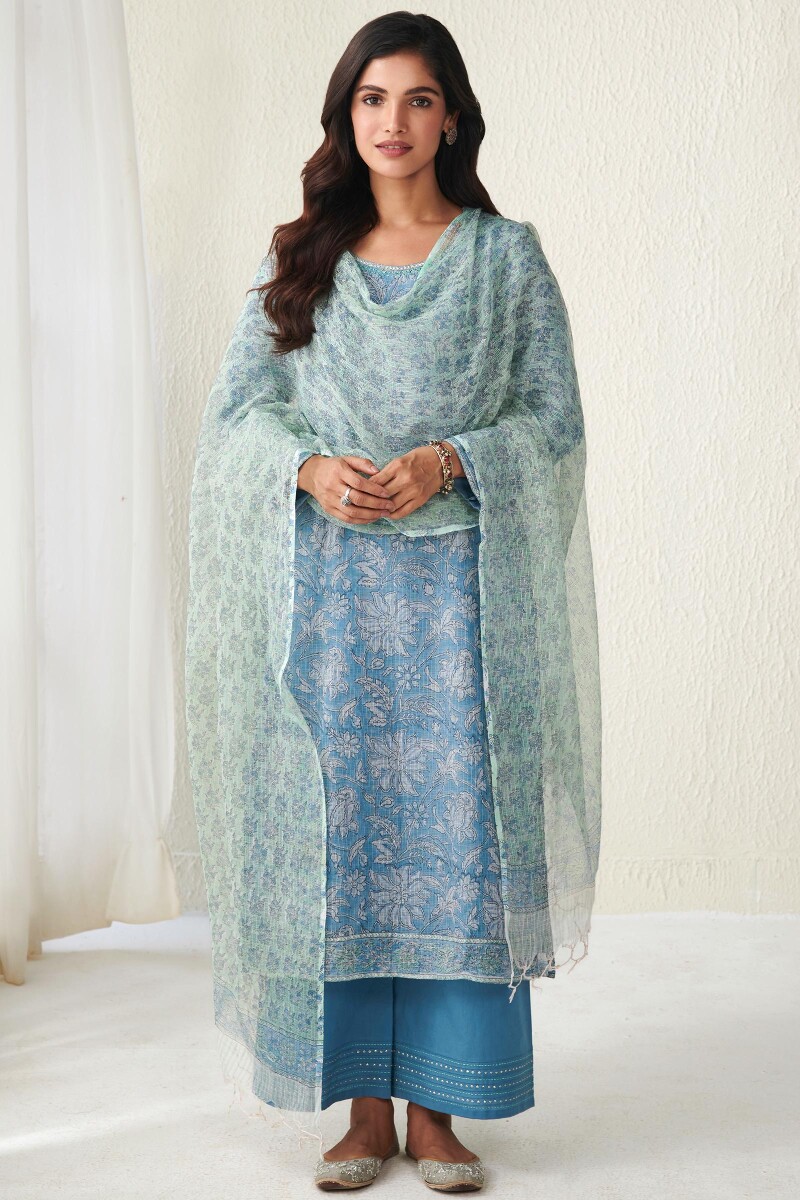 Green Hand Block Printed Kota Dupatta