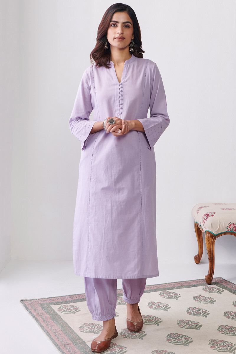 Purple Handcrafted Straight Cotton Kurta