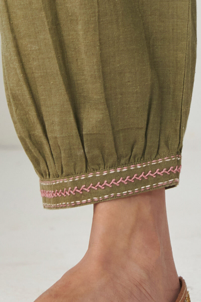 Green Handcrafted Cotton Izhaar Pants