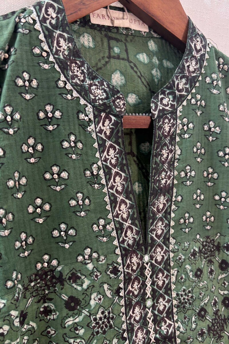 Green Hand Block-Printed Kurta