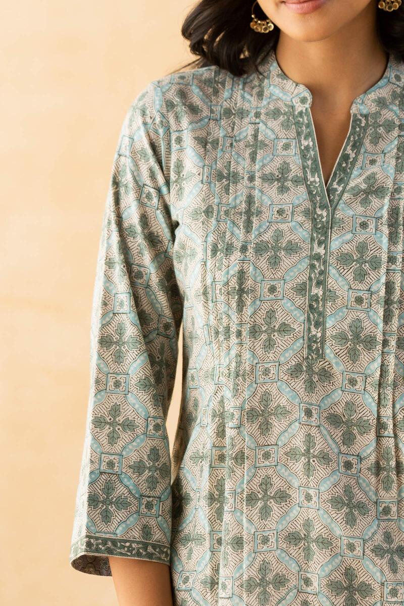 Grey Block Printed Cotton Top