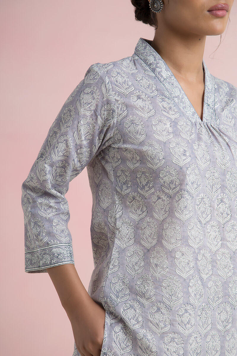 Grey Block Printed Cotton Top