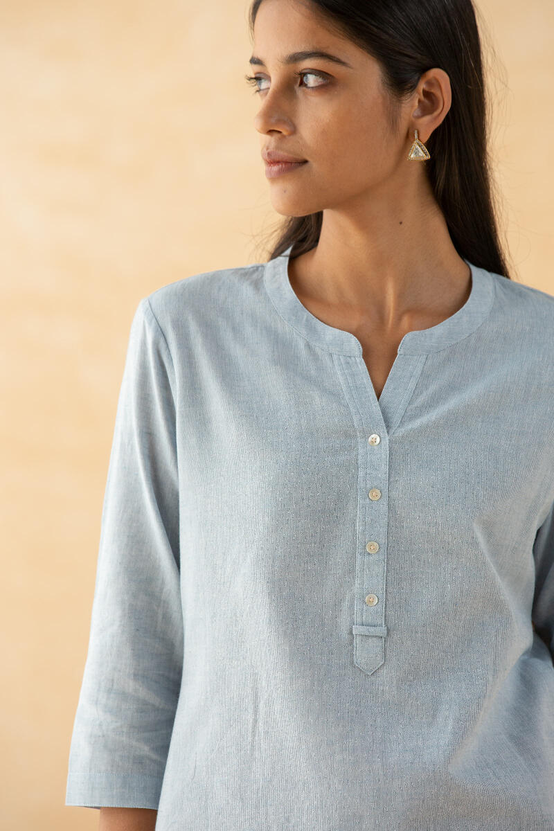 Blue Handcrafted Cotton Linen Shirt