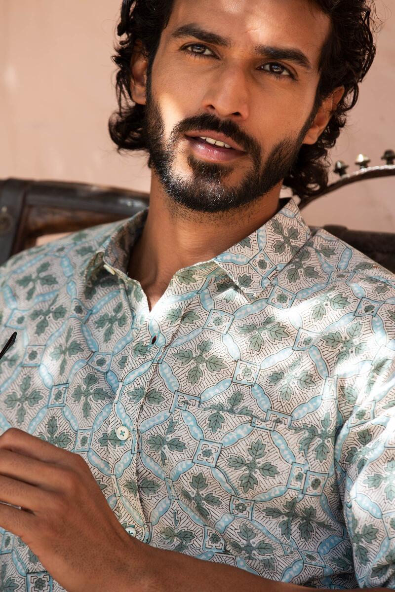 Grey Block Printed Cotton Shirt