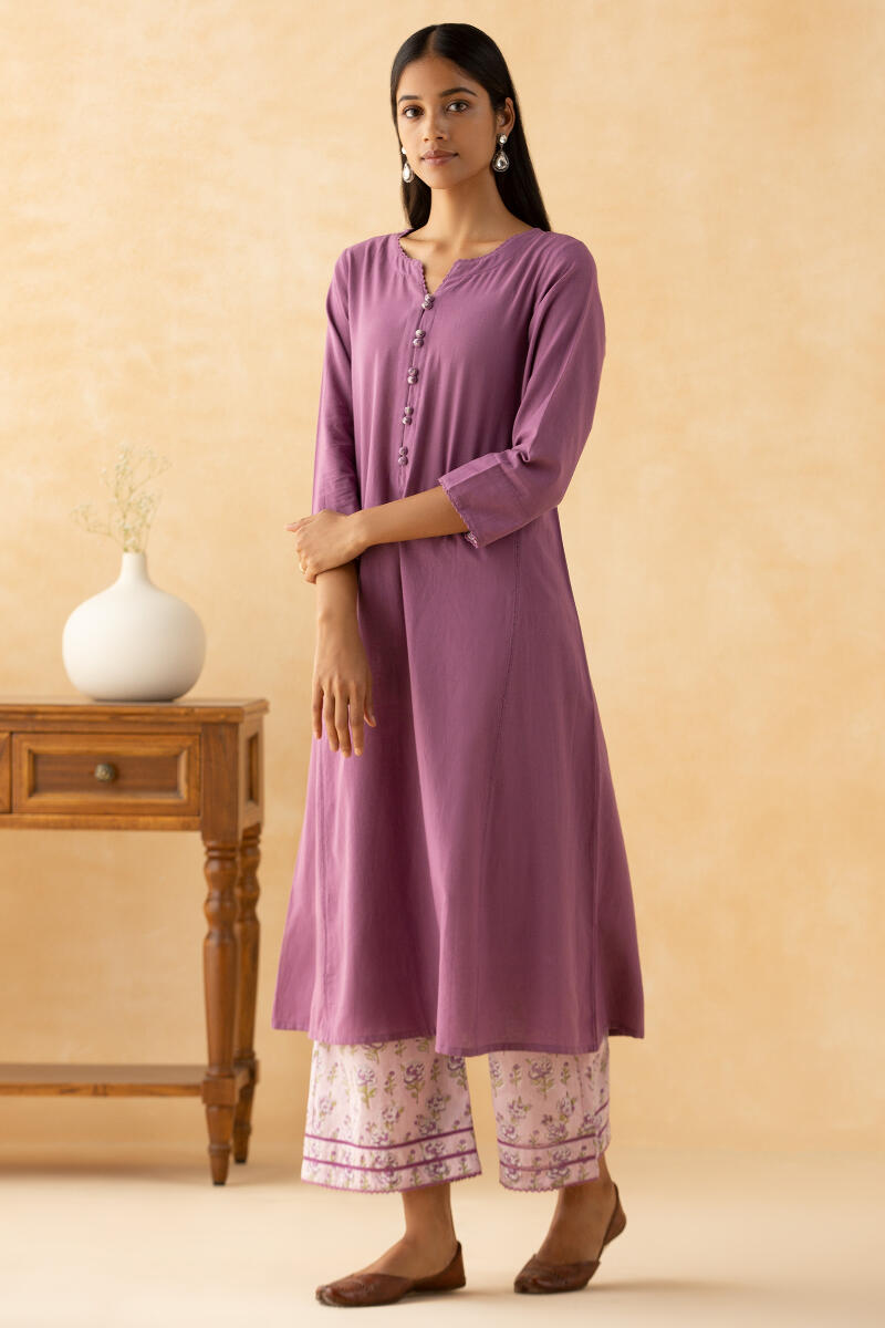 Purple Handcrafted A-Line Cotton Kurta