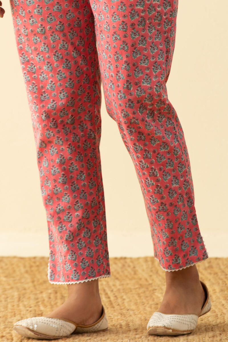Pink Block Printed Cotton Narrow Pants