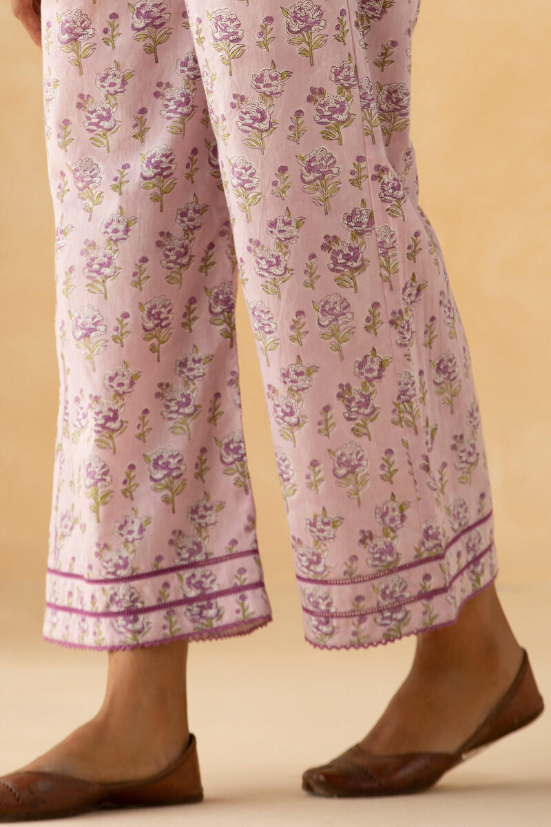 Purple Block Printed Cotton Farsi Pants