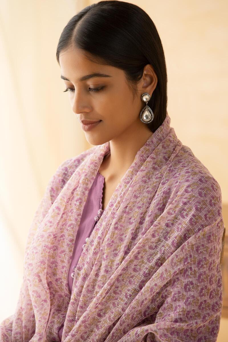 Purple Block Printed Kota Dupatta