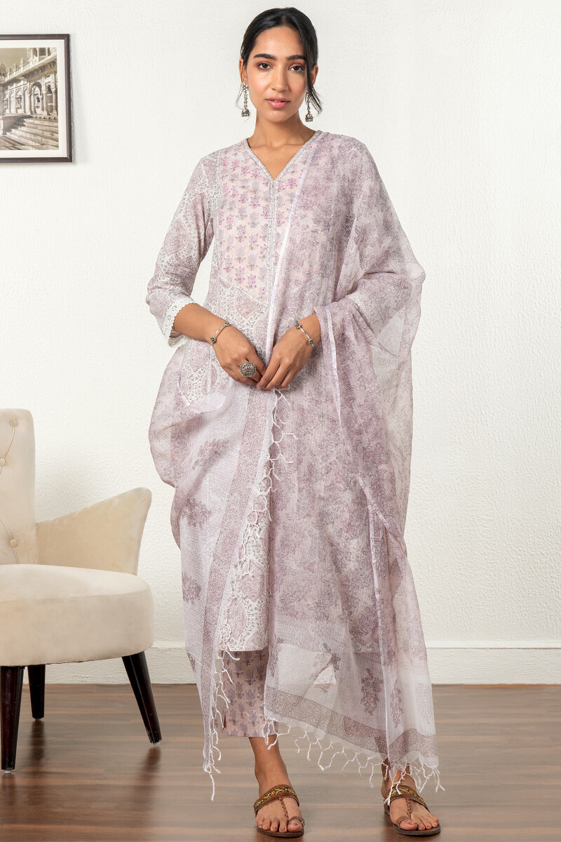 Pink Block Printed Kota Dupatta