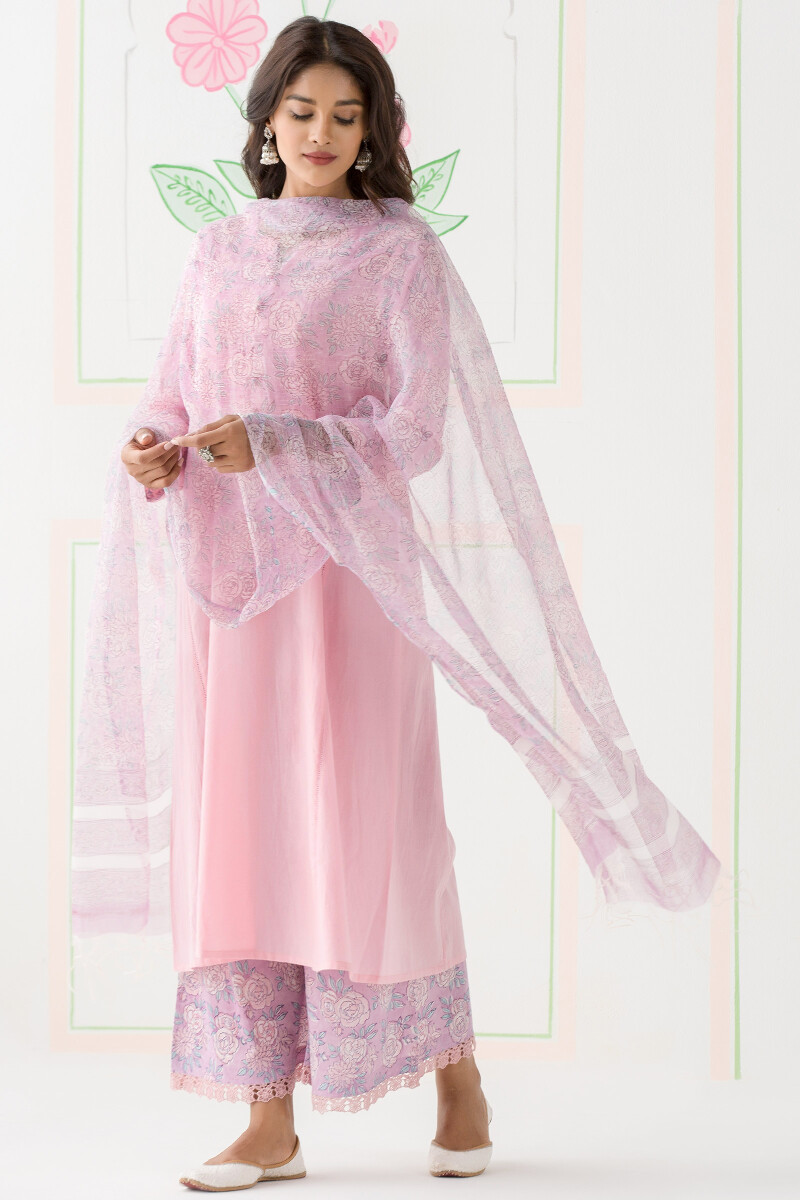 Pink Handcrafted A-Line Cotton Kurta