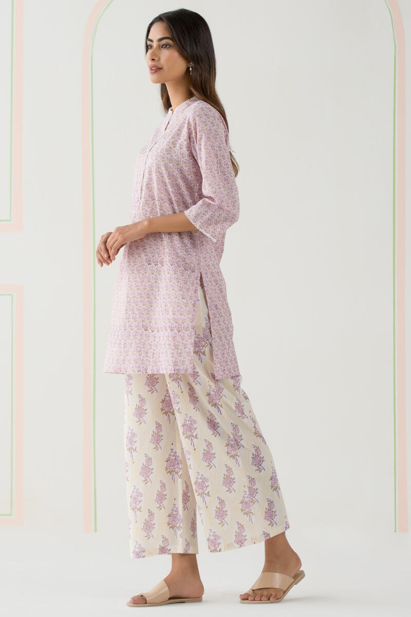 Purple Block Printed Cotton Pyjama Set