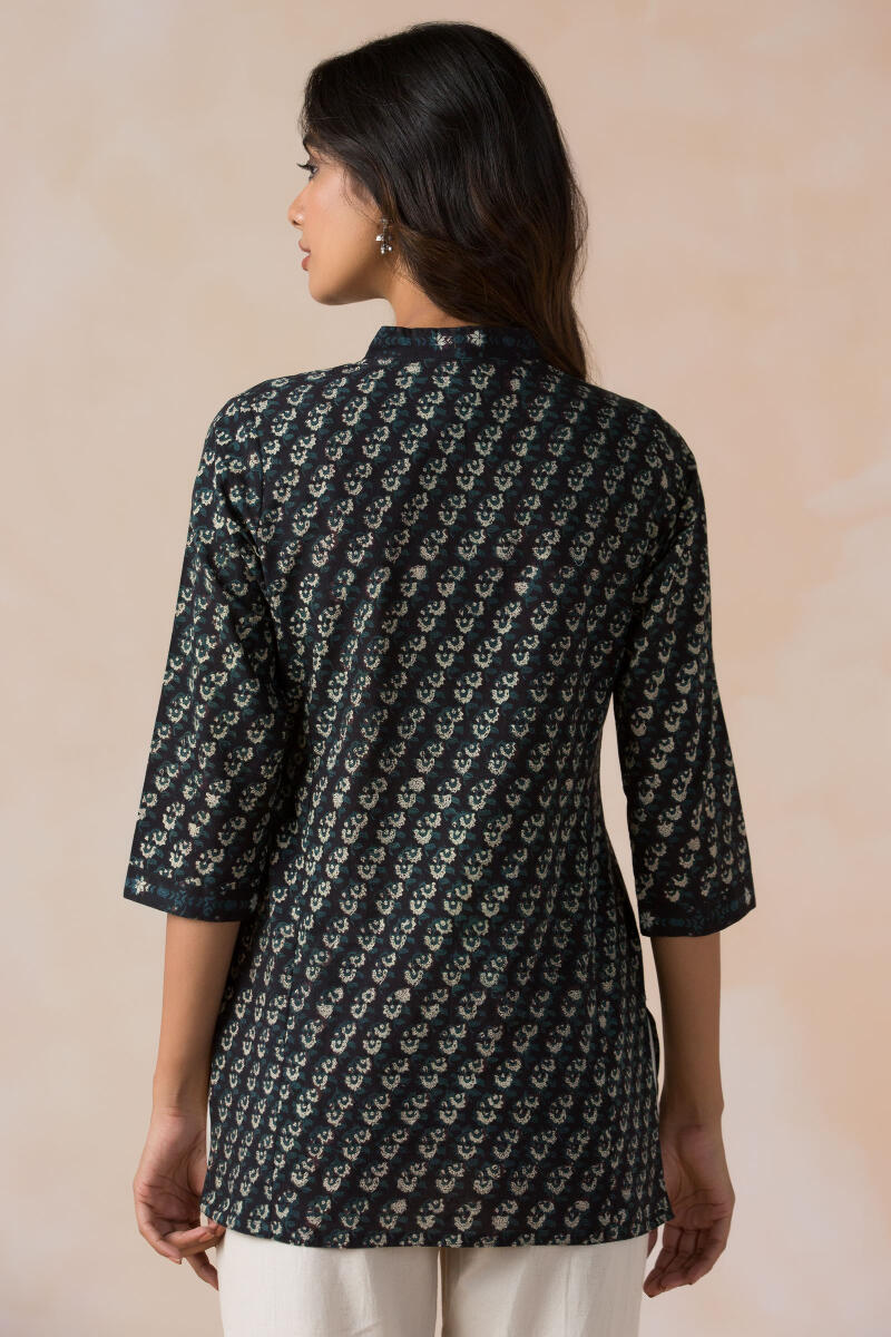 Black Block Printed Cotton Top