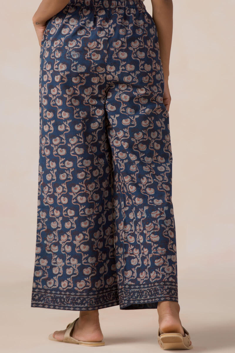 Indigo Block Printed Cotton Farsi Pants