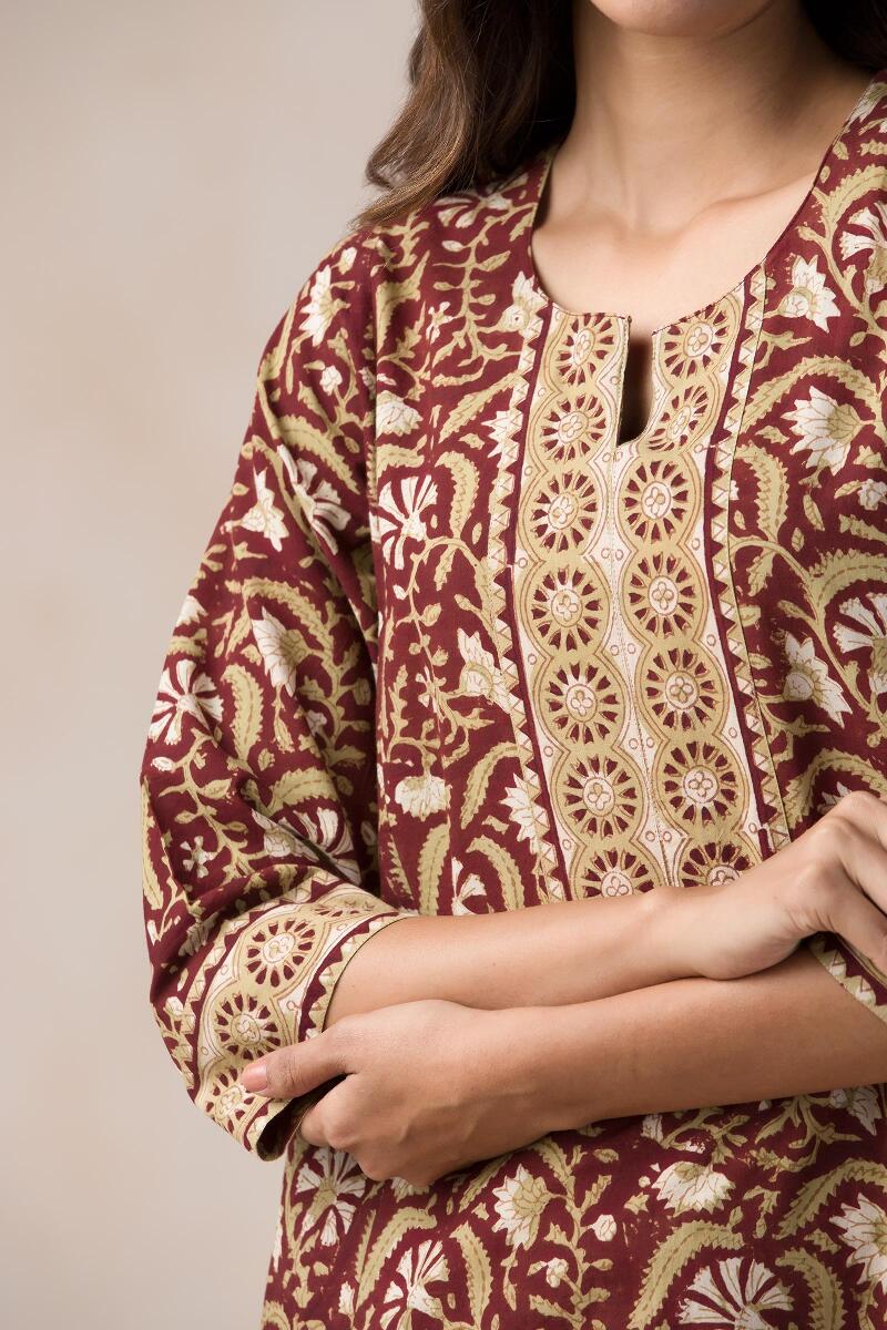 Brown Block Printed Cotton Kaftan