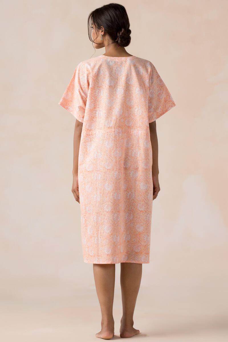 Peach Block Printed Cotton Kaftan