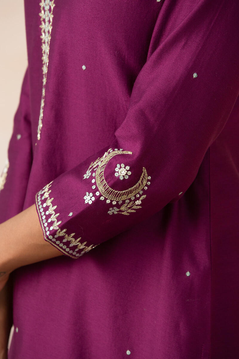 Purple Handcrafted Straight Chanderi Kurta