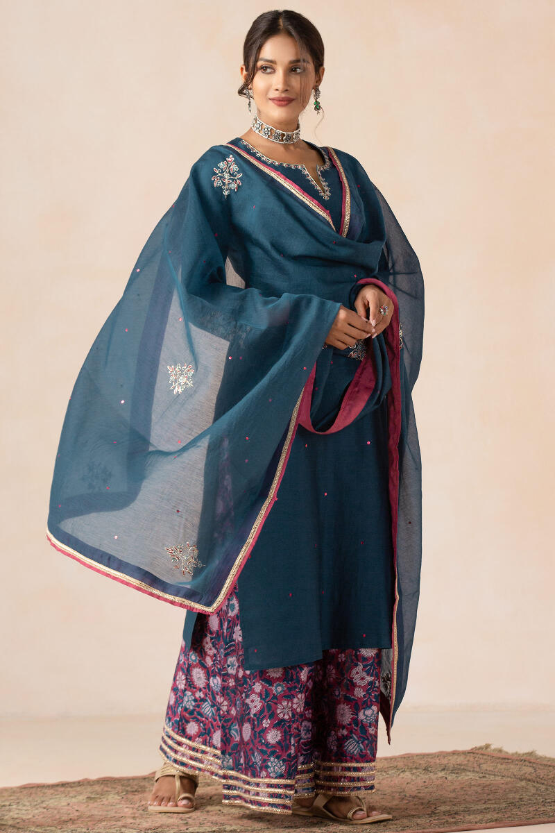 Purple Block Printed Chanderi Sharara