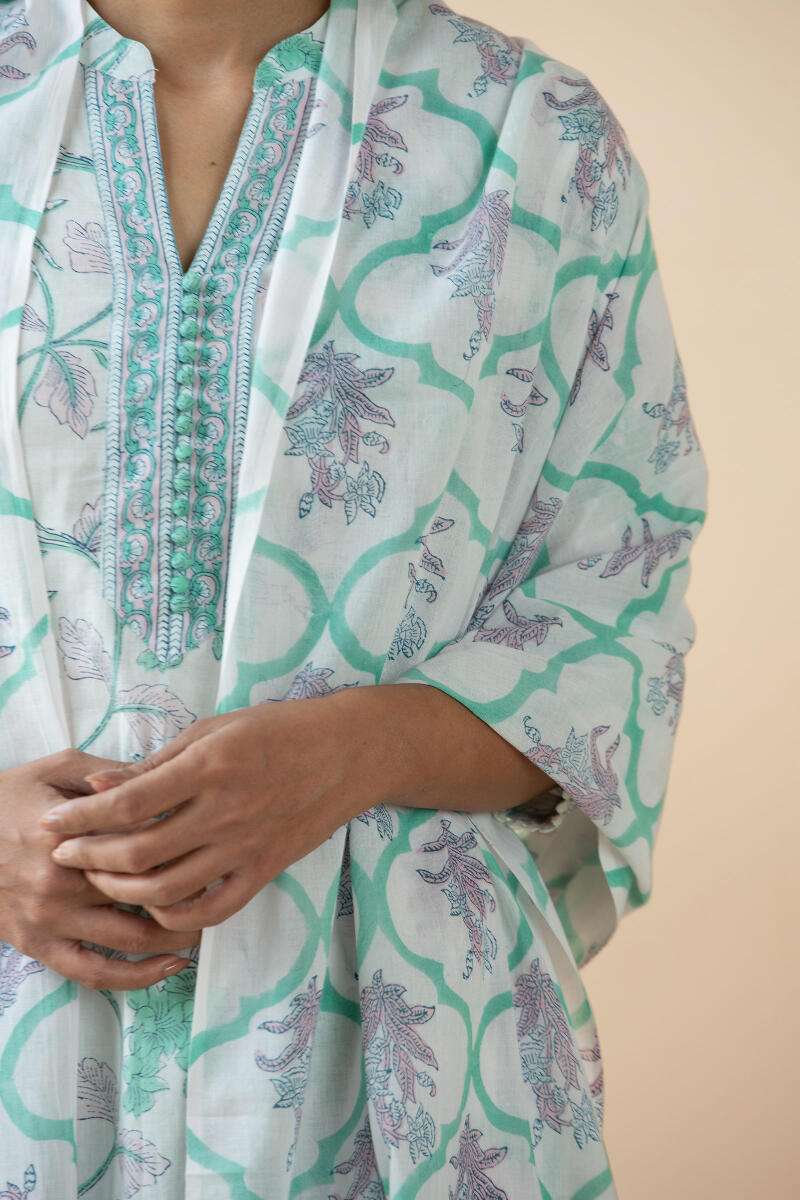 White Block Printed Cotton Dupatta