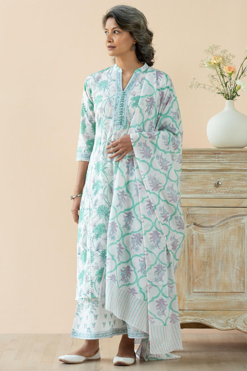 White Block Printed Cotton Palazzo