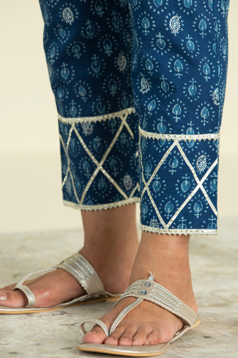 Indigo Block Printed Cotton Narrow Pants