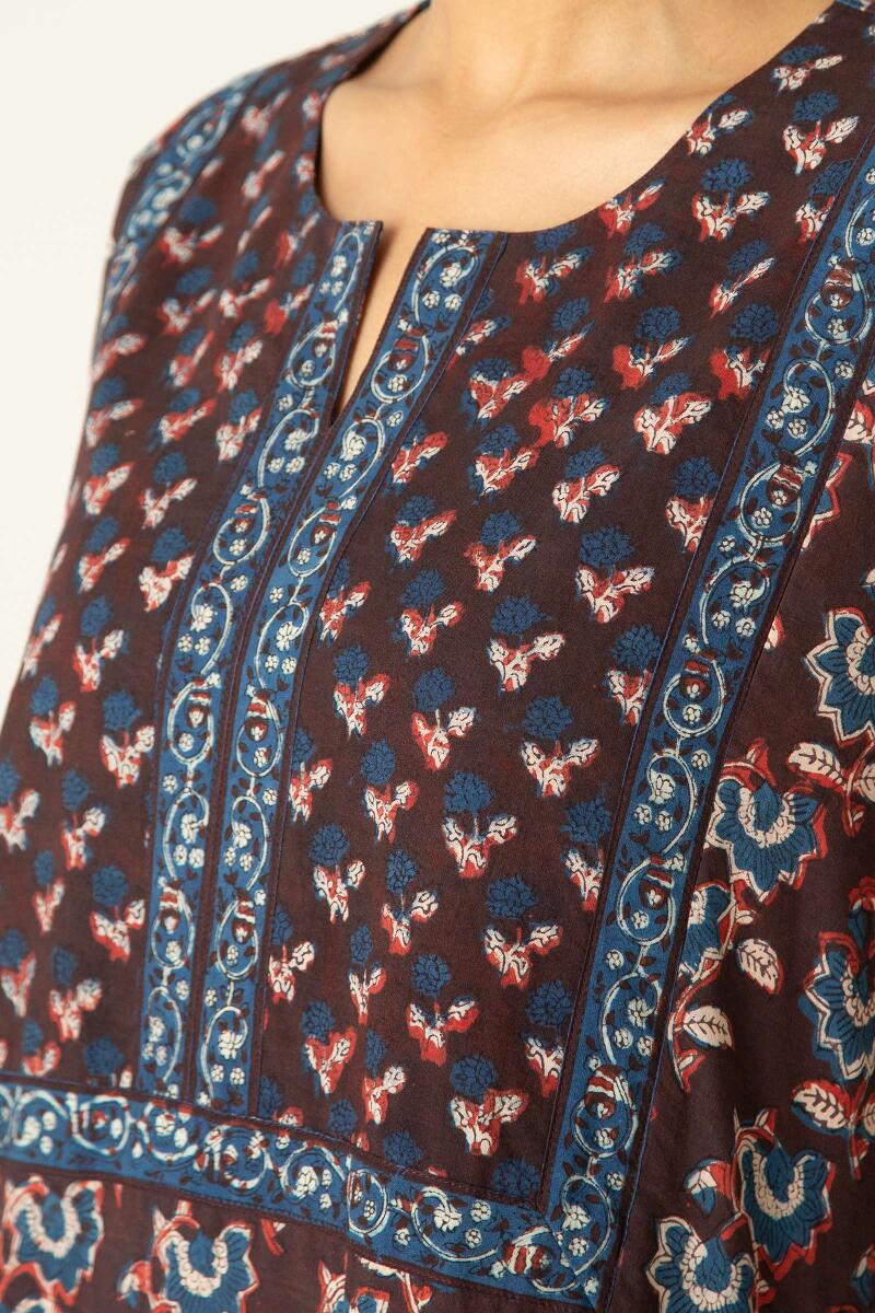 Maroon Block Printed Cotton Kaftan