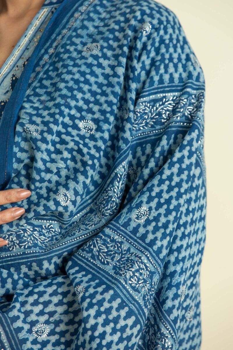 Indigo Block Printed Cotton Dupatta