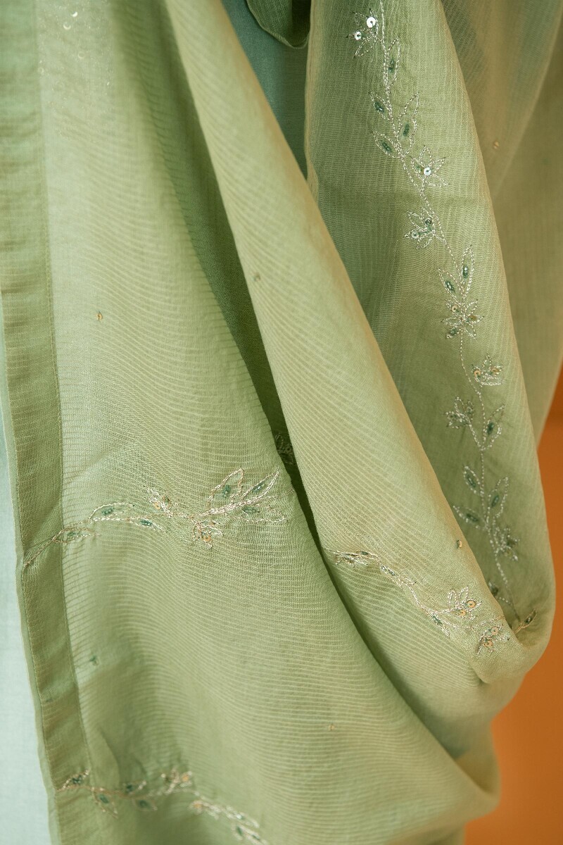 Green Handcrafted Cotton Silk Dupatta