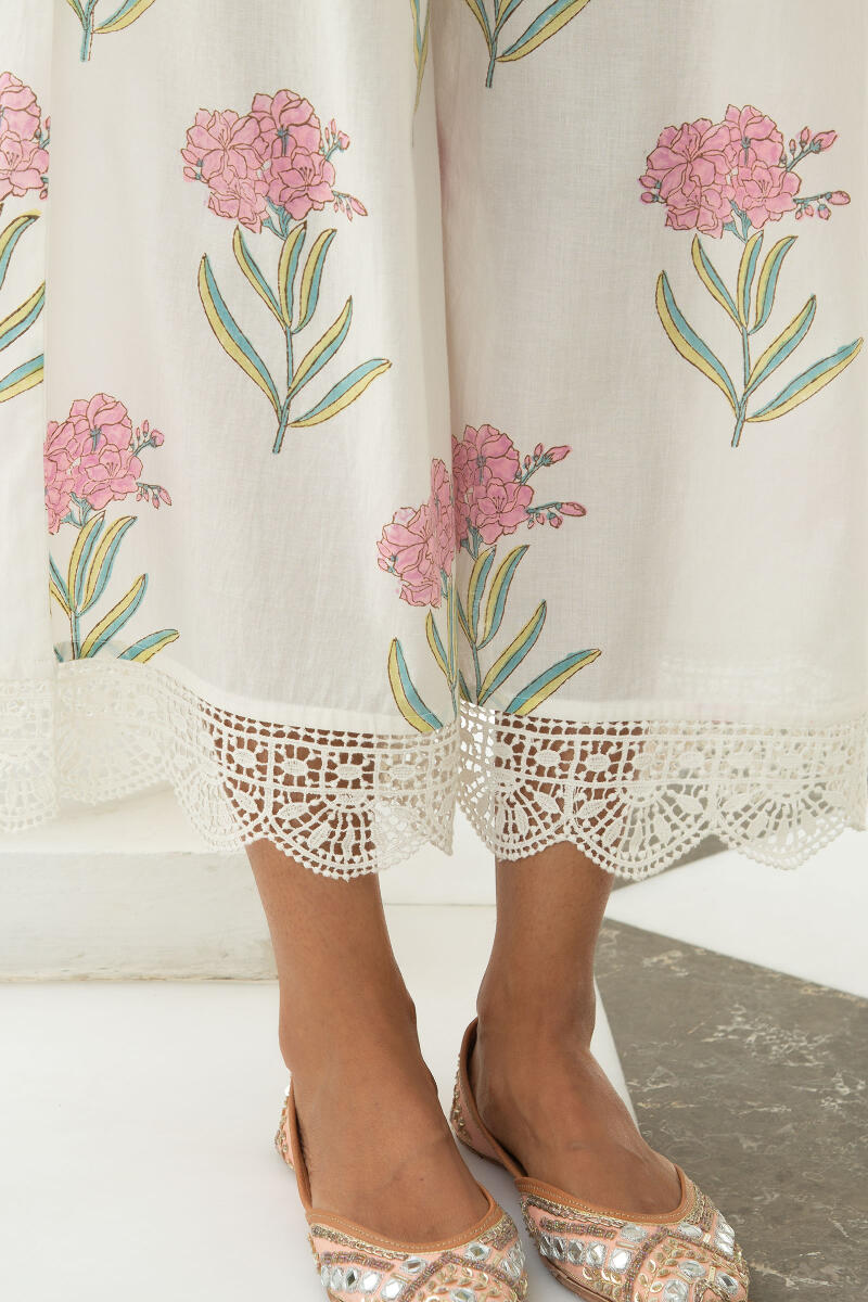 White Block Printed Cotton Palazzo