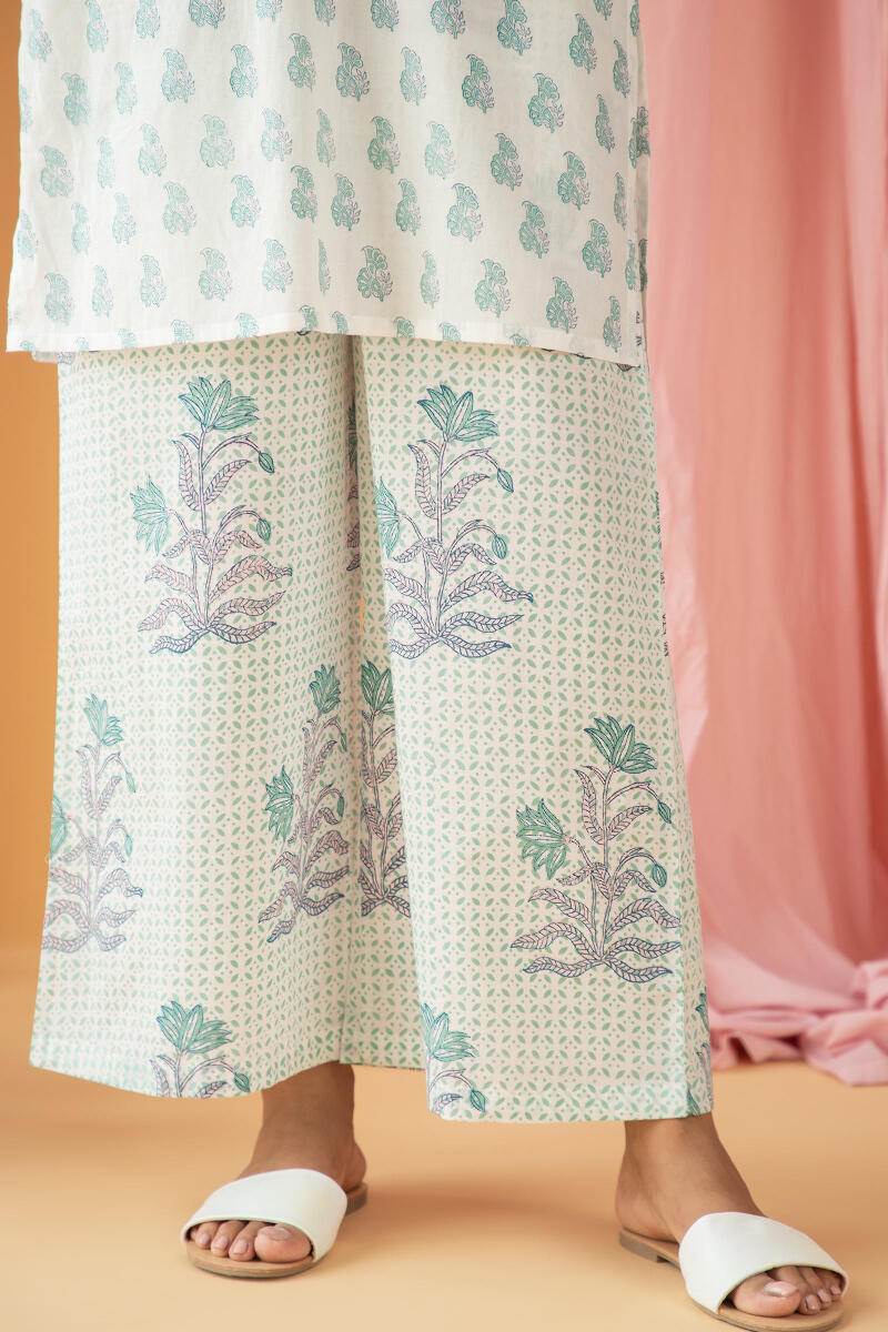 White Block Printed Cotton Pyjama Set