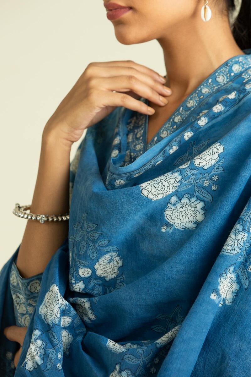 Indigo Block Printed Cotton Dupatta