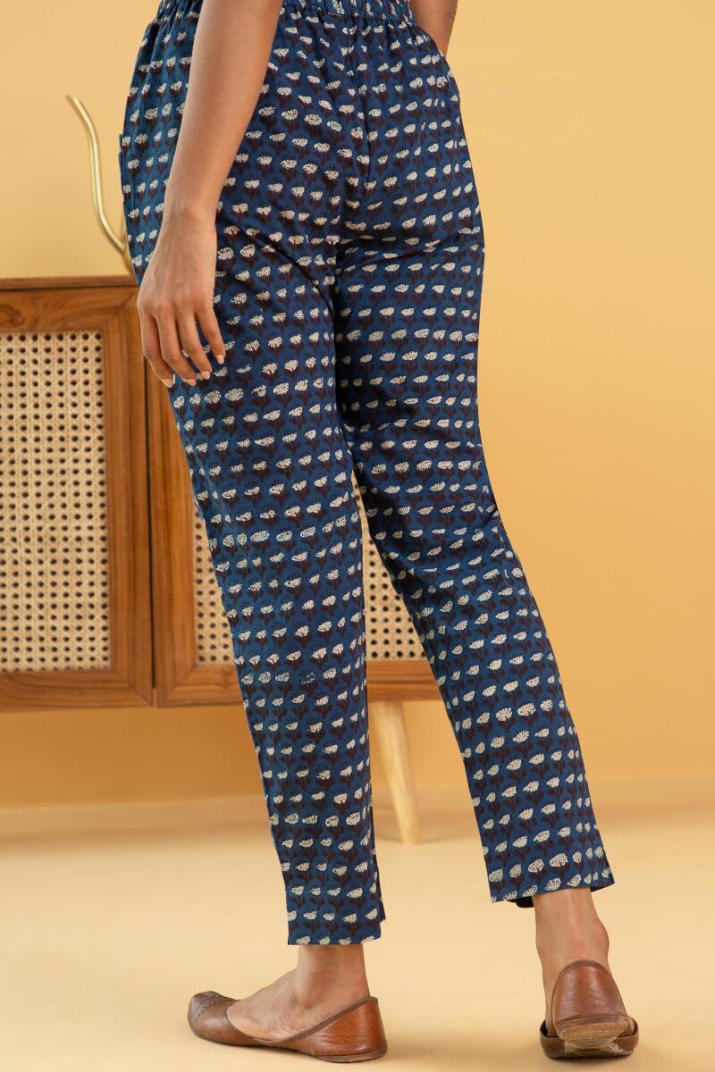 Indigo Block Printed Cotton Pants