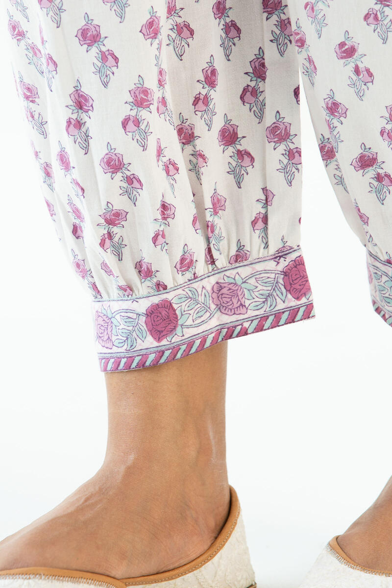 White Block Printed Cotton Izhaar Pants