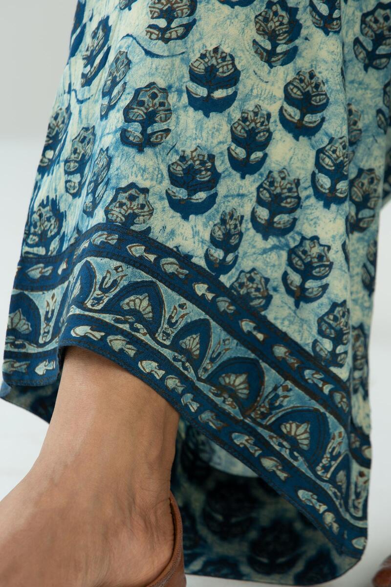 Indigo Block Printed Cotton Modal Farsi