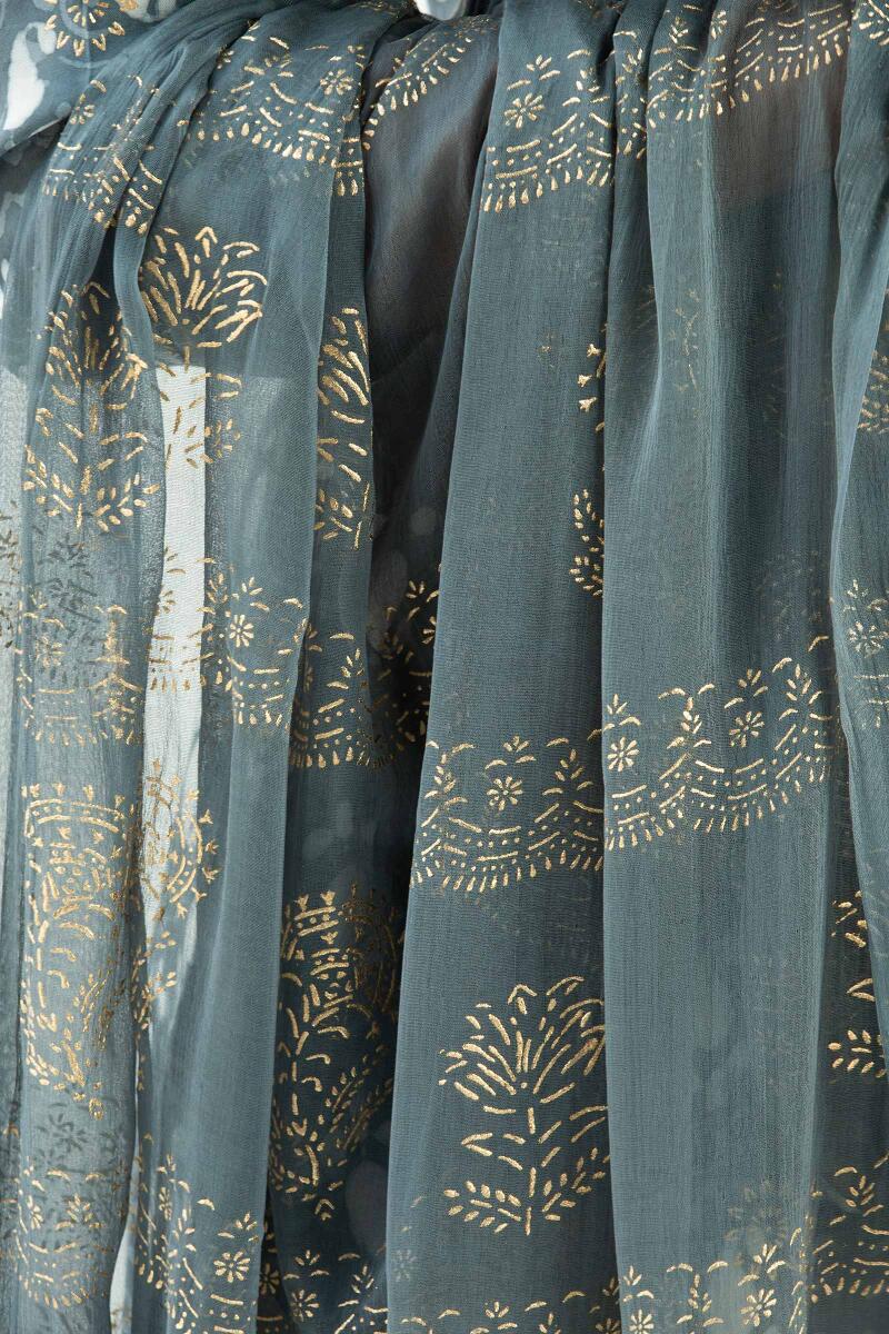 Grey Handcrafted Chiffon Dupatta